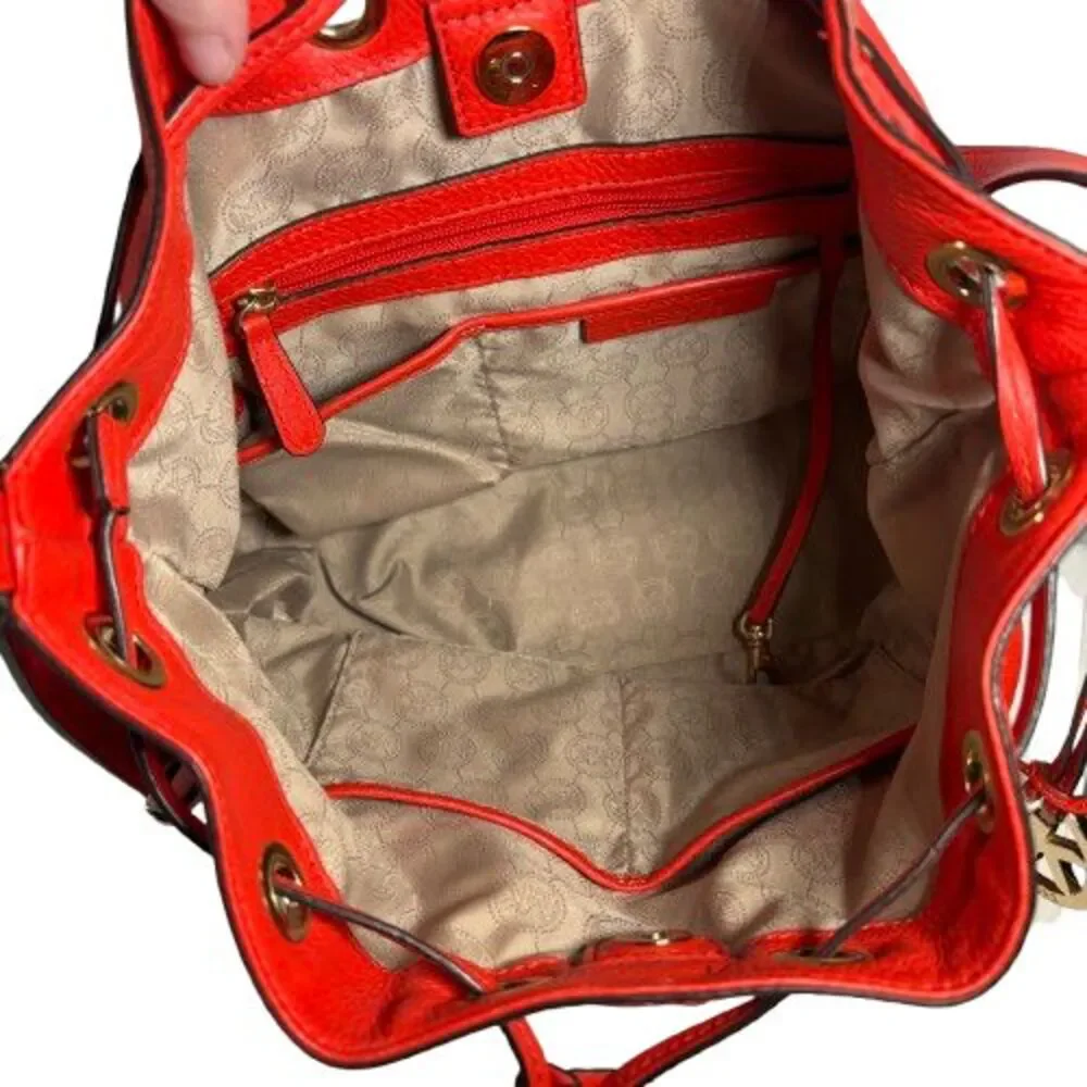 Michael Kors Jules Colorblock Mandarin Orange Leather Drawstring Shoulder Bag